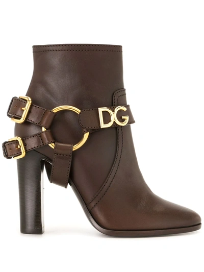 Dolce & Gabbana Ankle Boots In Cowhide With Dg Bracket Logo In Brown