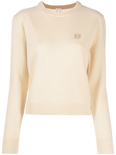 Loewe Embroidered-logo Wool Jumper In Neutrals