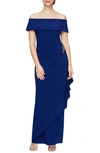 Alex Evenings Off The Shoulder Embellished Column Gown In Dark Royal