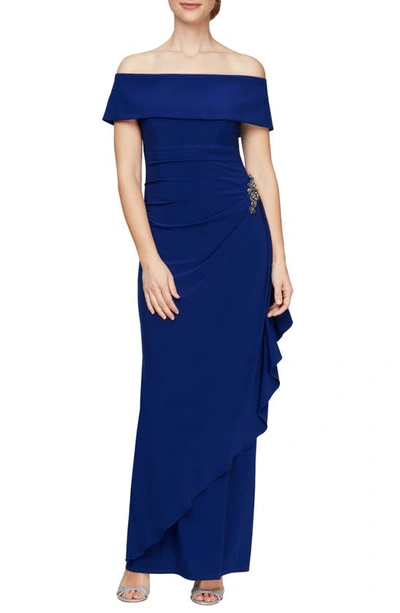 Alex Evenings Off The Shoulder Embellished Column Gown In Dark Royal