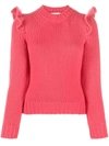 Zimmermann Lady Beetle Ruffle-shoulder Sweater In Pink