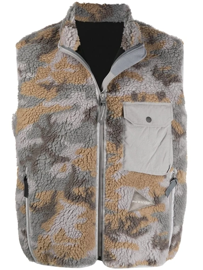 And Wander Camouflage Print Fleece Gilet In Grey
