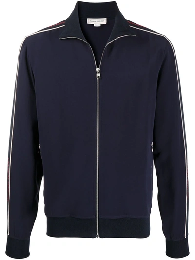 Alexander Mcqueen Navy Logo Tape Track Jacket In Blue