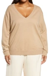 Vince Weekend V-neck Cashmere Sweater In Camel