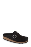 Birkenstock Black Buckley Shearling Suede Slip-on Shoes In Dark Black Suede