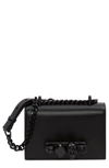 Alexander Mcqueen Crystal Skull Knuckle Leather Satchel In Black