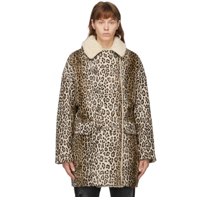 R13 Women's Hunting Oversized Double-breasted Faux-shearling Coat In Tan Leopard
