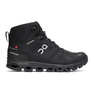 On Cloudrock Waterproof Rubber-trimmed Mesh Boots In All Black