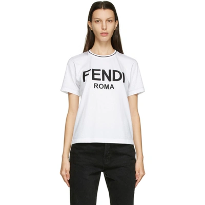 Fendi Embroidered Cotton-jersey T-shirt In White,black