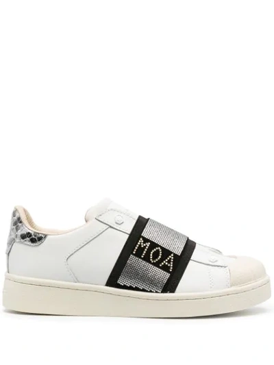 Moa Master Of Arts Rhinestone Embellished-strap Leather Sneakers In White