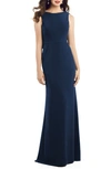 Dessy Collection Draped Backless Crepe Dress With Pockets In Blue