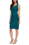 Alex Evenings Compression Embellished Ruched Sheath Dress In Deep Teal
