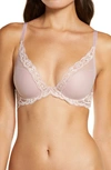 Natori Feathers Contour Plunge T-shirt Everyday Plunge Bra (32ddd) Women's In Antique / Pink Pearl