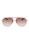 Victoria Beckham Aviator Half-rim Metal Sunglasses In Gold/ Wine Gradient