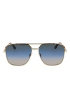 Victoria Beckham Gradient Metal Navigator Sunglasses W/ Chevron-trim In Gold/ Blue Triple Gradient