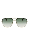Victoria Beckham Aviator Enamel Top-bar Metal Sunglasses In Gold/ Green Gradient