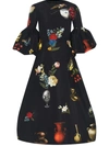 OSCAR DE LA RENTA CHIAROSCURO-PRINT BELL-SLEEVE DRESS