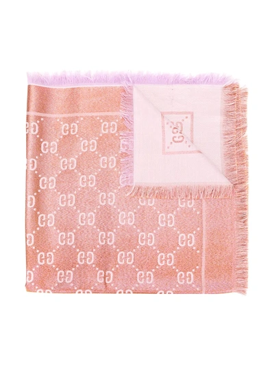 Gucci Kids' 经典logo图案针织围巾 In Pink