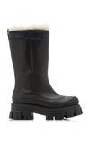 Prada Monolith Shearling-trimmed Leather Boots In Black