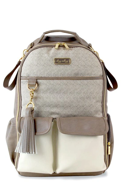 Itzy Ritzy Boss Backpack Diaperbag- Black Herringbome In Taupe