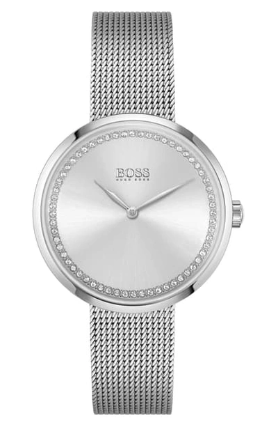 Hugo Boss Women's Praise Stainless Steel Mesh Bracelet Watch 36mm Women's Shoes In Silver