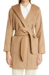 Max Mara Rialto Camel Hair Belted Short Hooded Coat In Beige