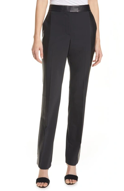 Helmut Lang Leather Trim Wool Blend Trousers In Black