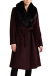 LAUREN RALPH LAUREN WOOL BLEND BELTED WRAP COAT WITH FAUX FUR COLLAR,25242-Z0