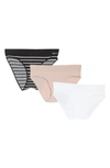 Dkny 3-pack Litewear Seamless Bikinis In Graphite/navy Ink/black Stripe