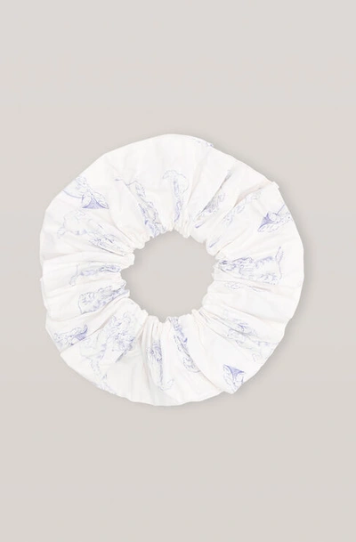 Ganni Printed Cotton Poplin Scrunchie In Bright White