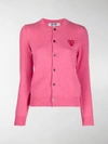 Comme Des Garçons Play Pink Wool Layered Double Heart Cardigan In Pink