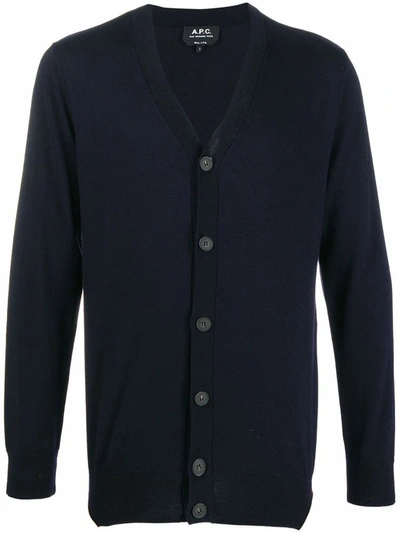 Apc Samuel Slim-fit Merino Wool Cardigan In Blue