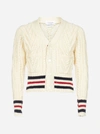 THOM BROWNE CABLE-KNIT WOOL AND MOHAIR CARDIGAN