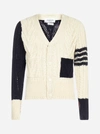 THOM BROWNE 4-BAR CABLE-KNIT WOOL AND MOHAIR CARDIGAN