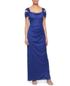 ALEX EVENINGS COLD-SHOULDER DRAPED METALLIC GOWN