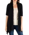 24seven Comfort Apparel Loose Fit Open Front With Half Sleeve Cardigan In Black
