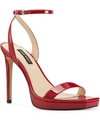 Nine West Women's Zadie Square Toe Stiletto Heel Dress Sandals Women's Shoes In Dark Red Patent