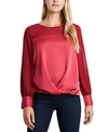 VINCE CAMUTO WOMEN'S LONG SLEEVE FOLD OVER FRONT MIXED MEDIA BLOUSE