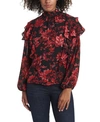 VINCE CAMUTO WOMEN'S LONG SLEEVE VICTORIAN BLOOMS TIERED RUFFLE BLOUSE