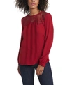 Vince Camuto Women's Lace Yoke Pleated Front Blouse In Deep Red