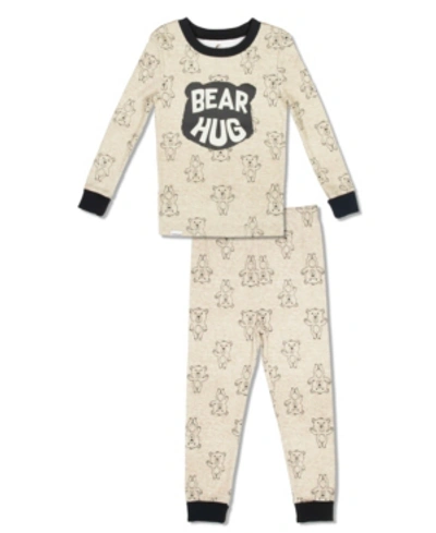 Free 2 Dream Boy And Girls Toddler, Little And Big Bear Hug 2 Piece Cotton Pajama Set With Grow With Me Cuffs In Brown