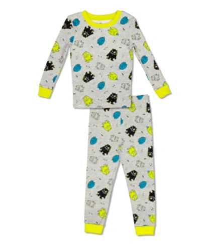 Free 2 Dream Kids' Boys Toddler, Little And Big Monster Print 2 Piece Cotton Pajama Set With Grow With Me Cuffs In Grey