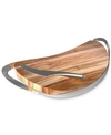 Nambe Pulse Cheese Board With Knife In Brown And Silver