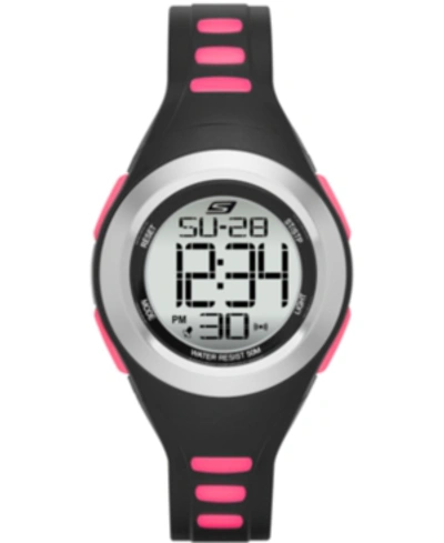 Skechers Women's Tennyson Silicone Strap Watch 33mm In Black/neon Pink