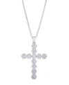 Macy's Cubic Zirconia Cross Pendant Necklace In Silver Plate In Silver