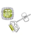 Macy's Birthstone Cushion Halo Solitaire Stud Earrings In Silver Plate In August/simulated Peridot