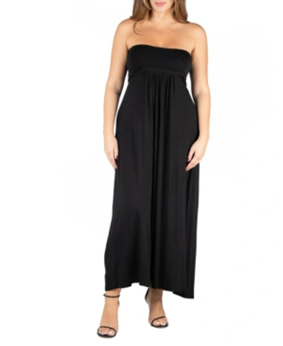 24seven Comfort Apparel Strapless Empire Waist Maxi Dress In Black