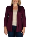24seven Comfort Apparel Maternity Open Front Elbow Length Sleeve Cardigan In Burgundy