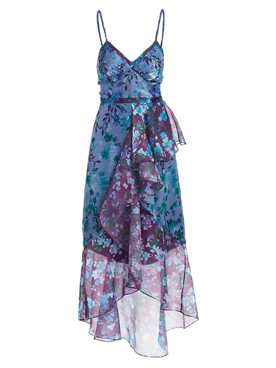 Marchesa Notte Women's Floral Ruffle Cocktail Dress In Blue