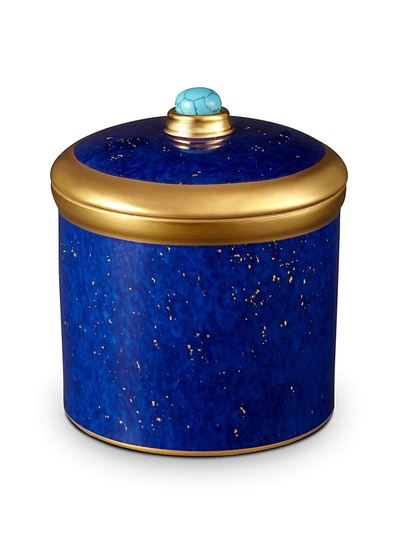 L'objet Lapis-look Limoges Porcelain & 24k Gold Candle In Blue